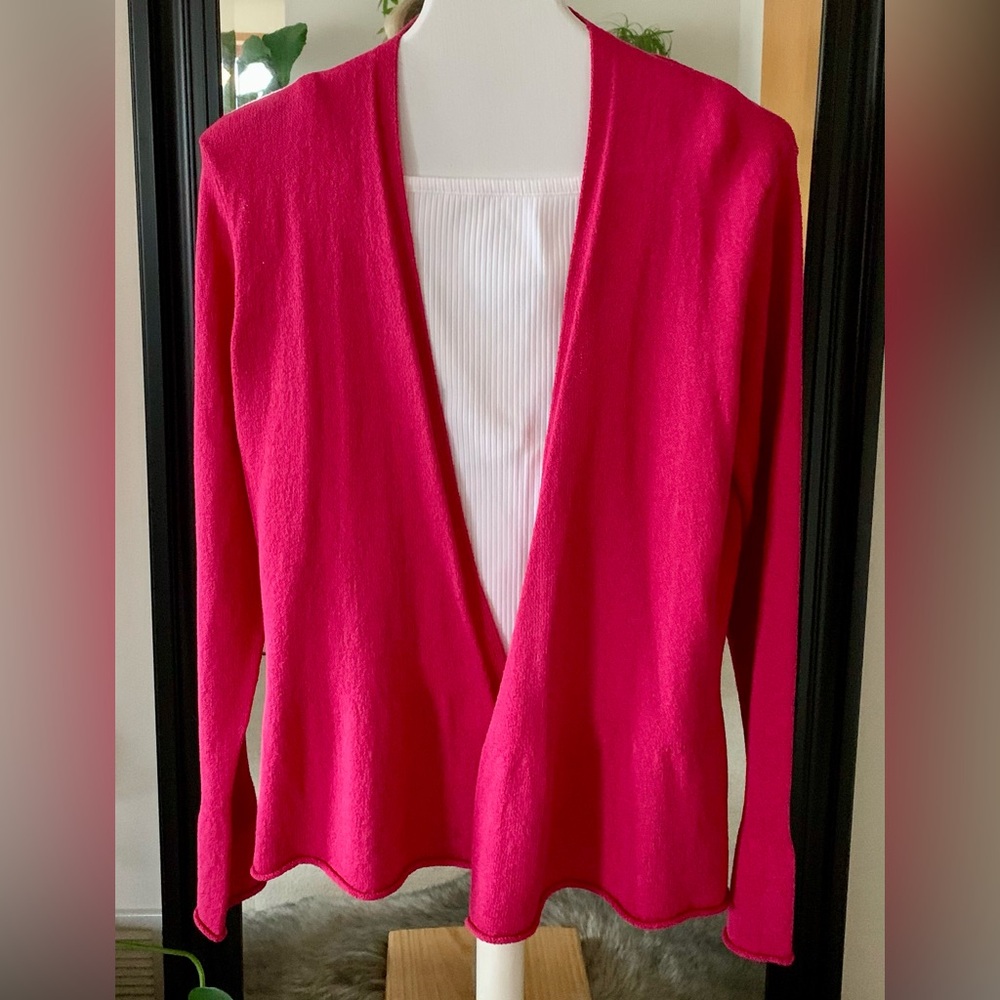 EILEEN FISHER Silk Rose Pink Long Sleeve Open Cardigan Sweater